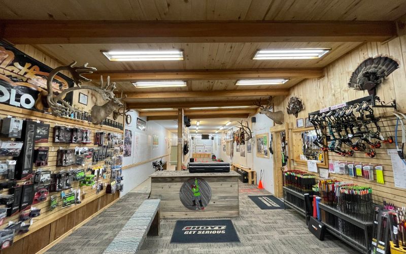 Eight-lane indoor archery range at Ski & Bow Rack, Pagosa Springs Colorado