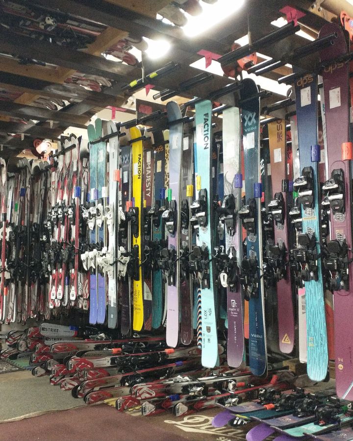 Inside the Ski & Bow Rack ski shop — rental equipment and expert staff ready to help