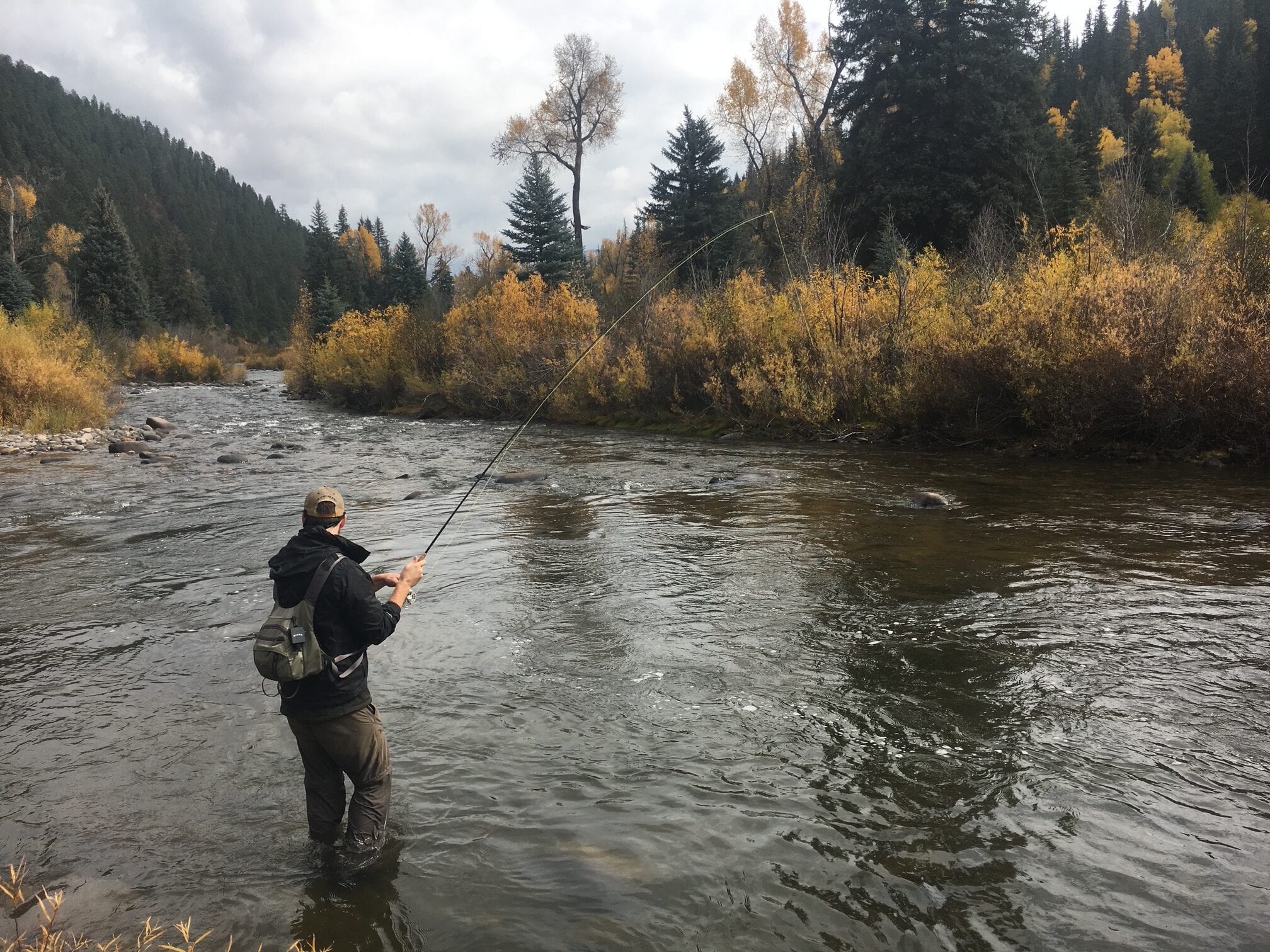 Guided angler on San Juan River fly fishing Pagosa Springs Colorado