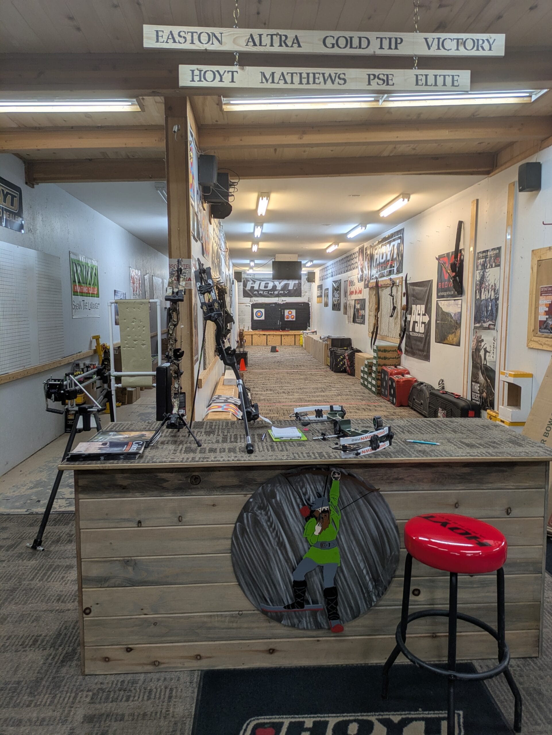 Waders and wading gear on display at Ski & Bow Rack fly shop